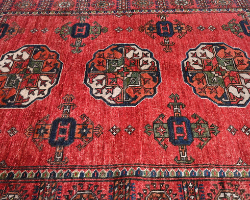 3x5 Red Ersari Afghan Hand Knotted Veg Dye Wool Area Rug